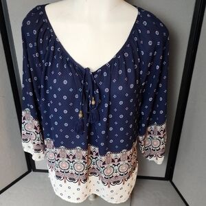 Navy Blue Bohemian Women's Top
